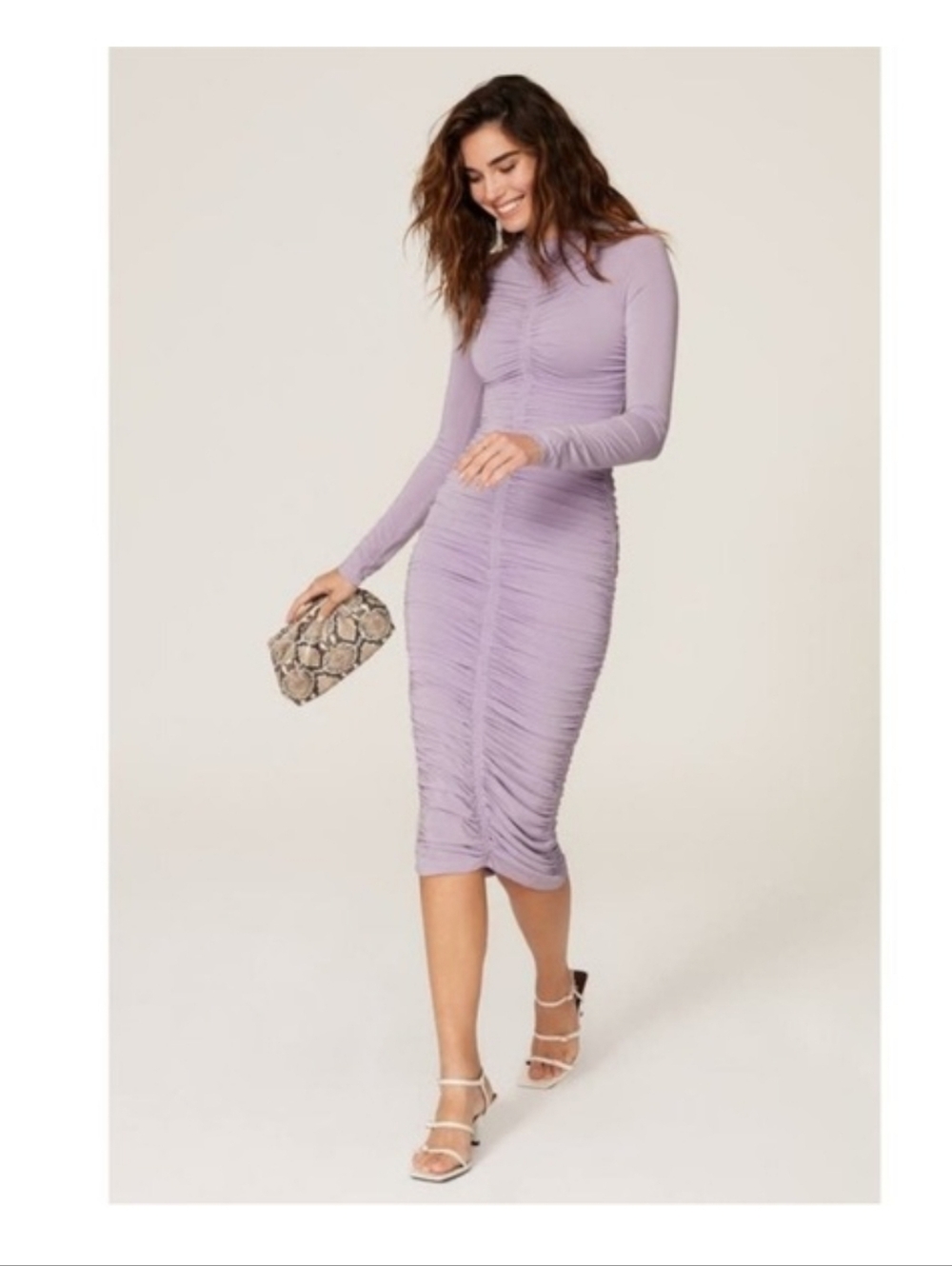 ALC Ansel Ruched Bodycon Dress Lilac Midi Mesh XS